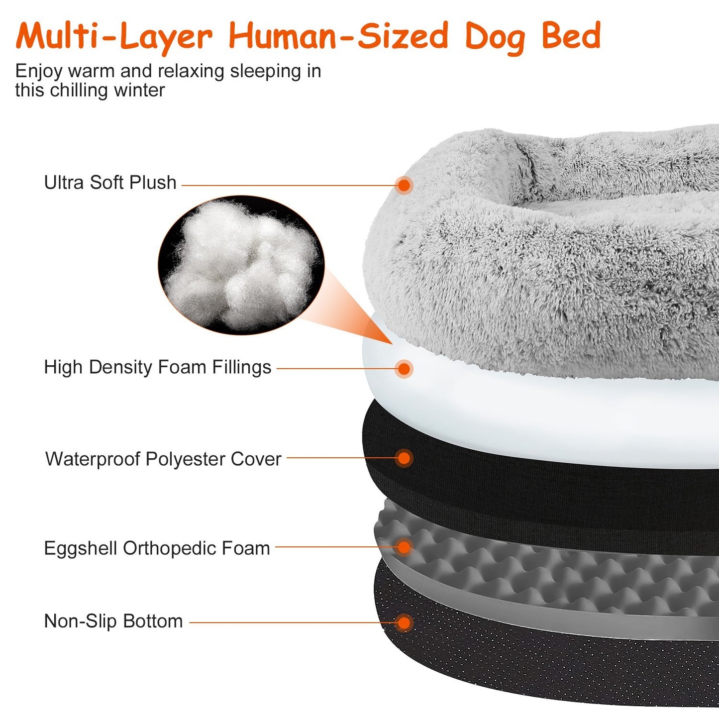 Large Foldable Human-Size Dog Bed with Pillow & Blanket – Washable Plush Napping Bed