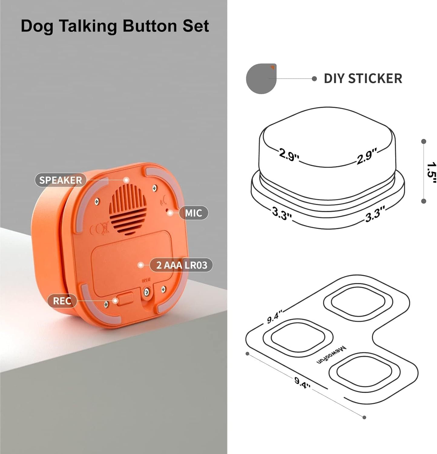 MEWOOFUN Dog Talking Buttons Set – 3 Recordable Buttons for Training & Communication