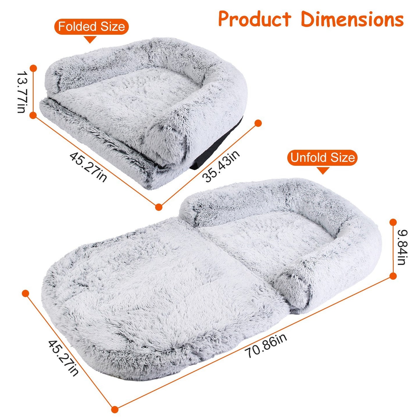 Large Foldable Human-Size Dog Bed with Pillow & Blanket – Washable Plush Napping Bed