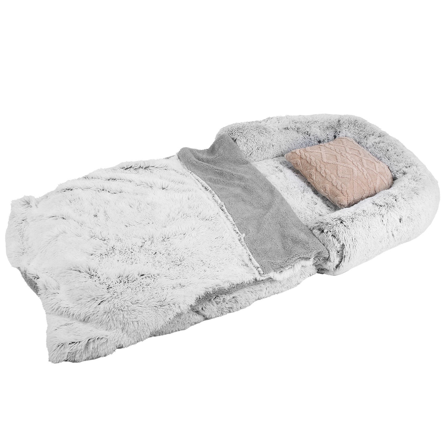 Large Foldable Human-Size Dog Bed with Pillow & Blanket – Washable Plush Napping Bed