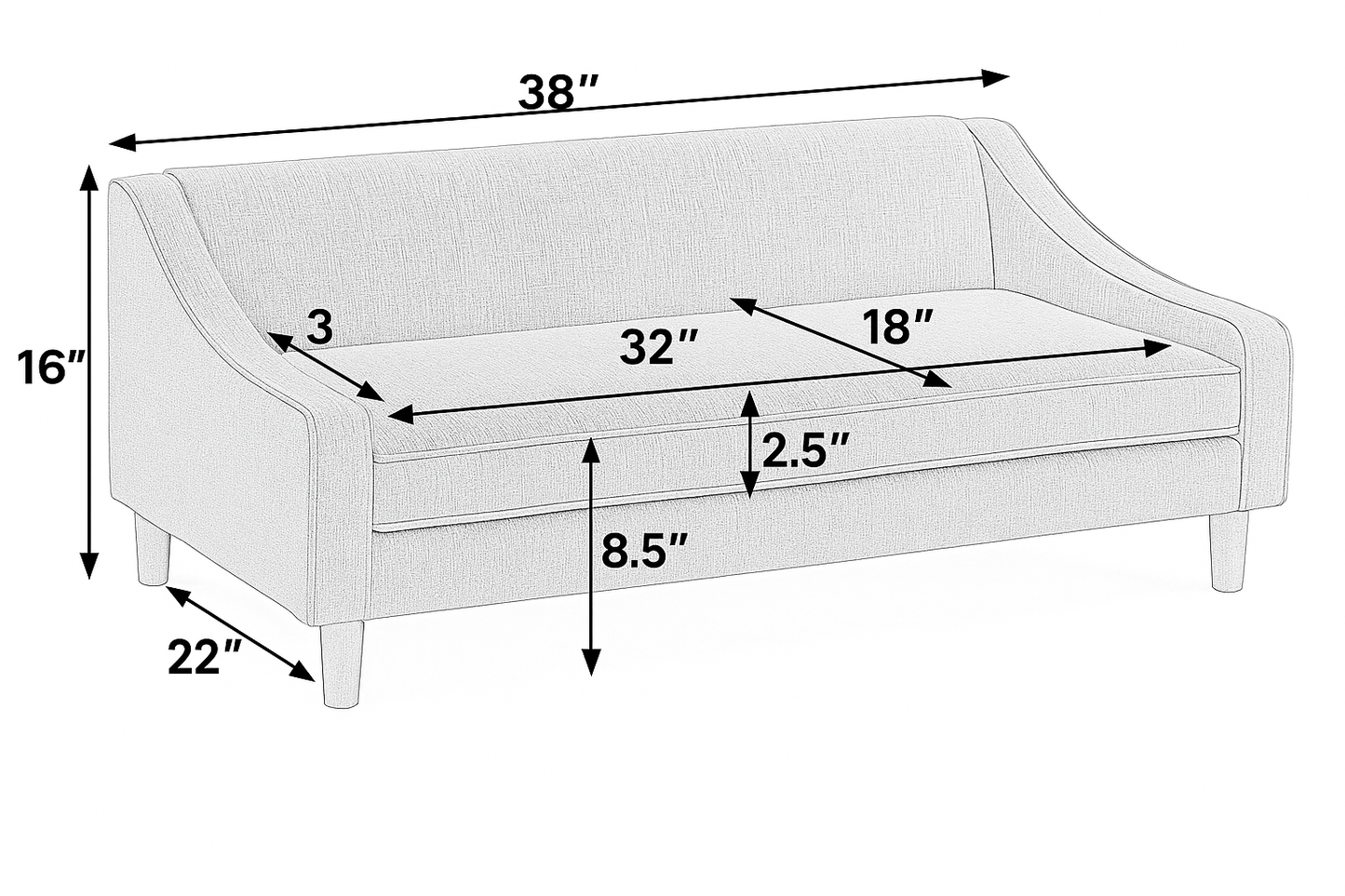 Modern Sofa Dog Bed – Elevated Washable Couch with Unique Armrest Design