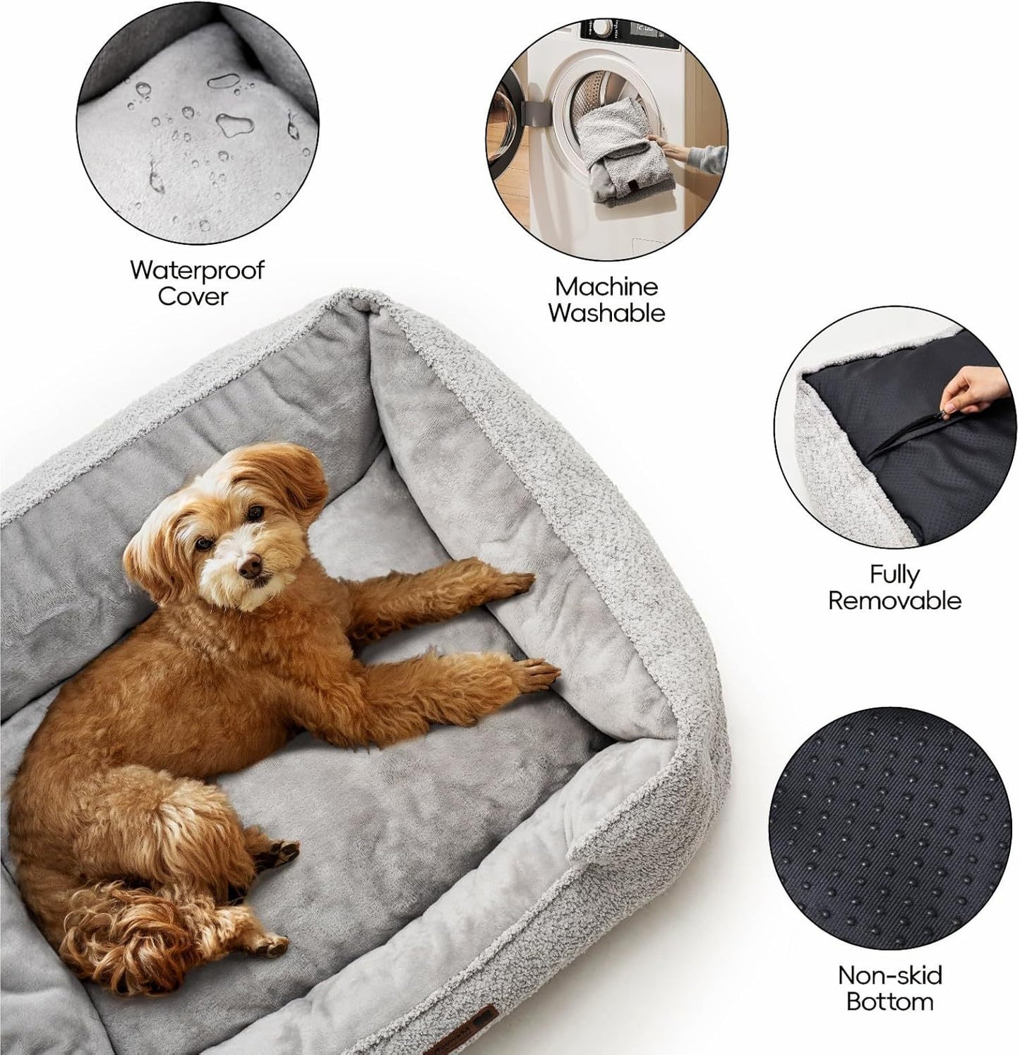 Washable Rectangle Dog Bed – Calming, Anti-Slip Sofa for Puppies & Medium Dogs