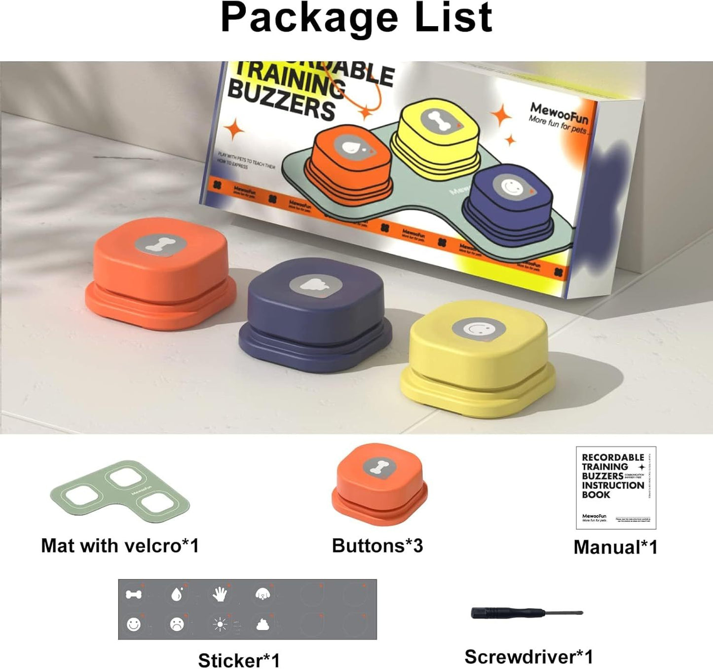MEWOOFUN Dog Talking Buttons Set – 3 Recordable Buttons for Training & Communication