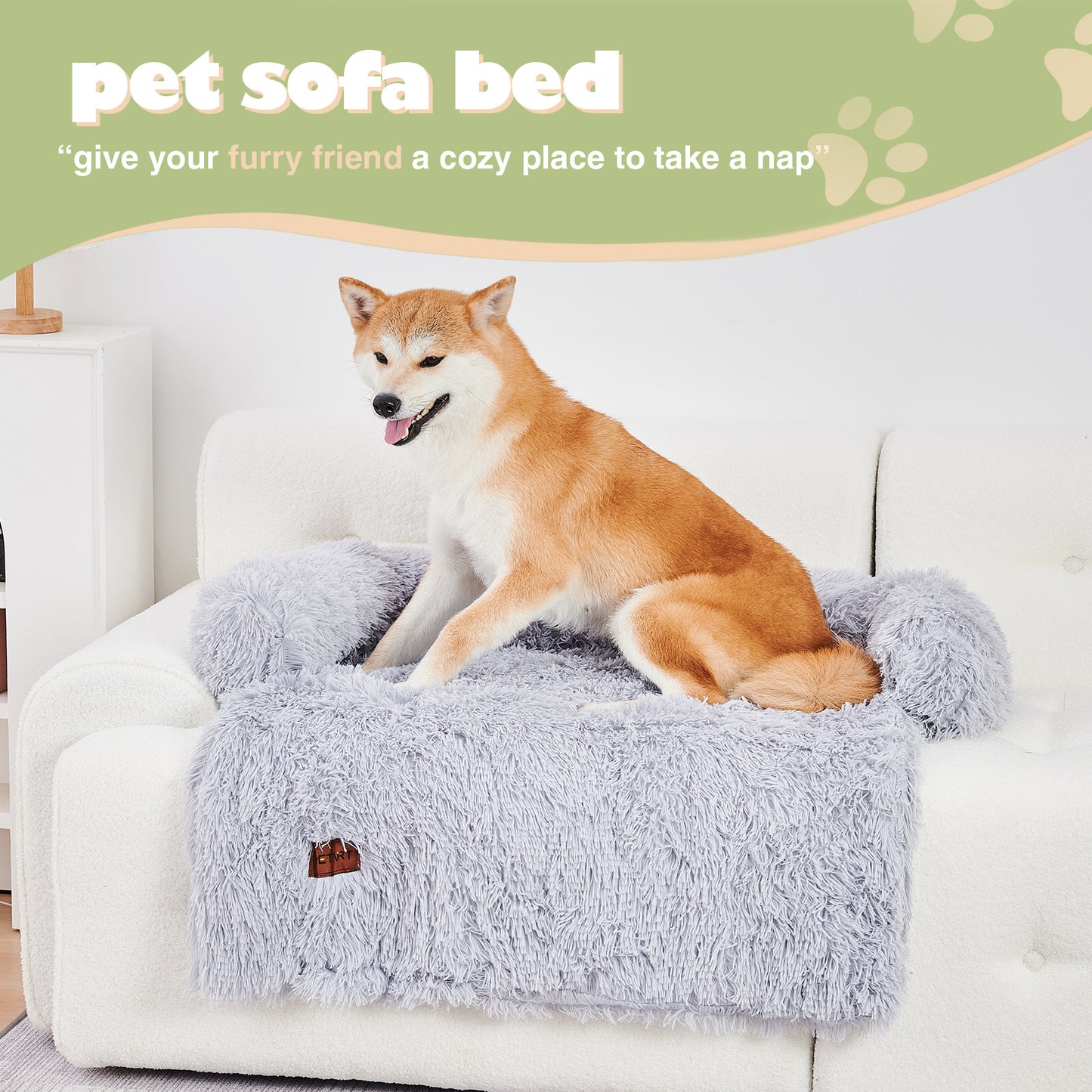 Fluffy Dog Couch Bed with Blanket – Washable Sofa Protector for Medium & Large Dogs