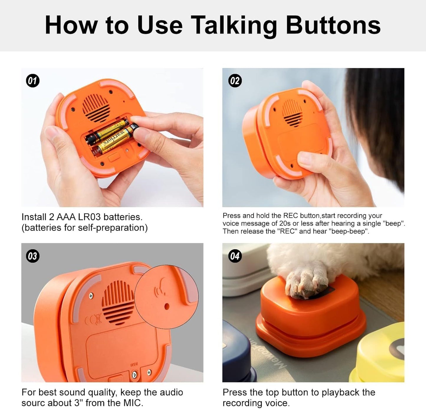 MEWOOFUN Dog Talking Buttons Set – 3 Recordable Buttons for Training & Communication