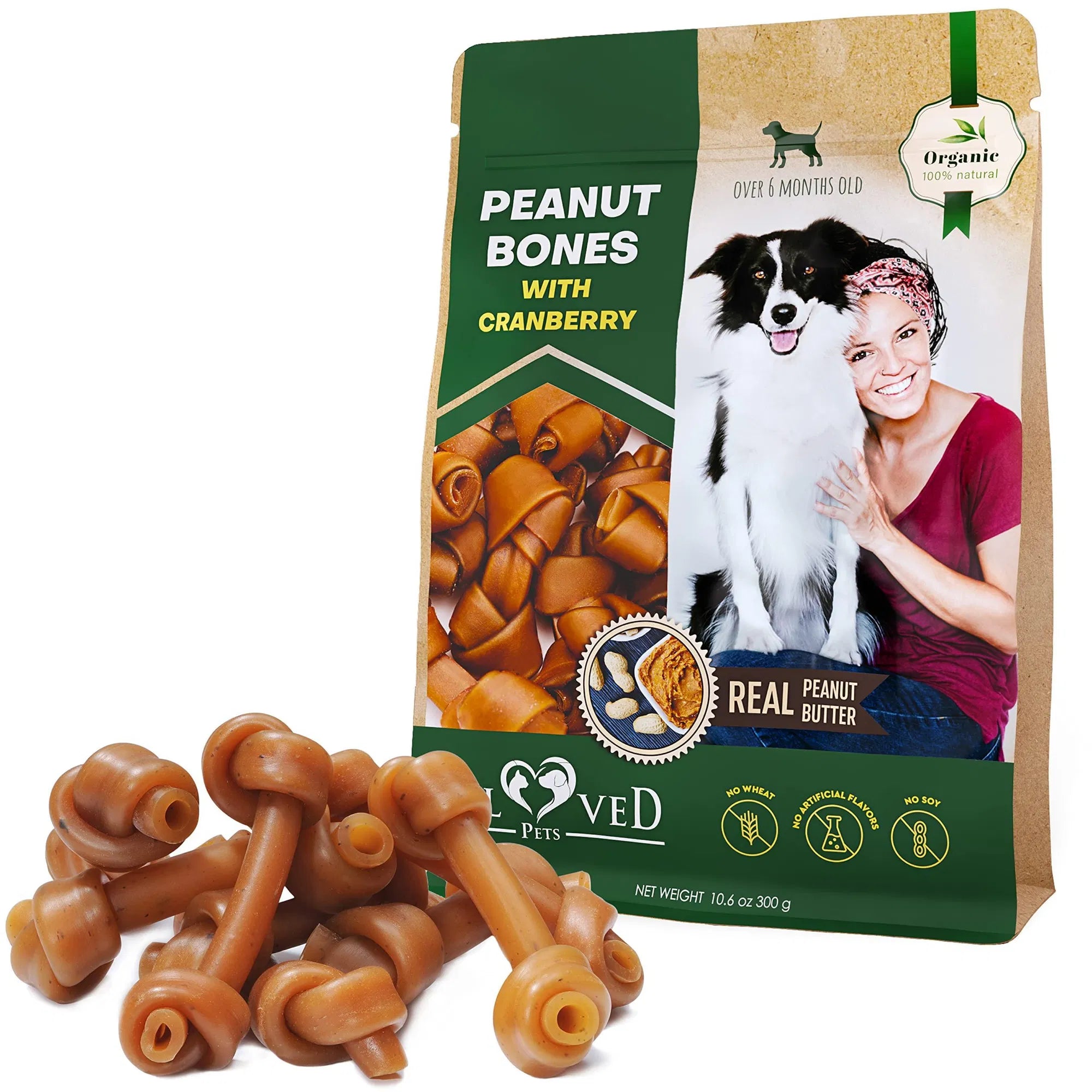 Rawhide-Free Peanut Butter & Cranberry Dog Bones packaging front view