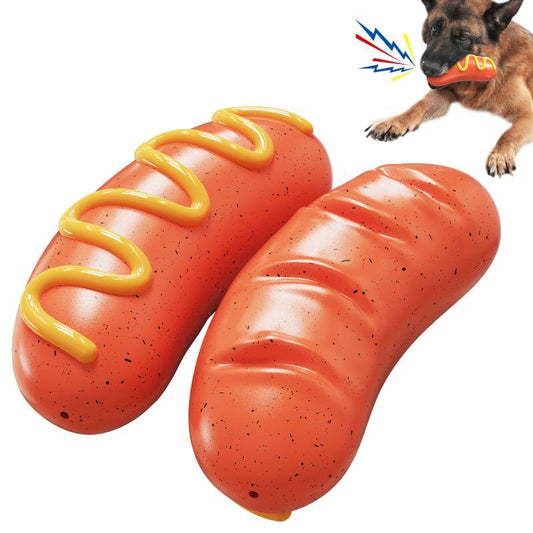 Hot Dog Shaped Dog Chew Toy – Durable & Fun Squeaky Play for Dogs