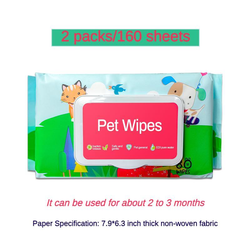Fragrance Free Hypoallergenic Pet Wipes for Dogs & Cats, 2 packs of 160 sheets, made with non-woven fabric.