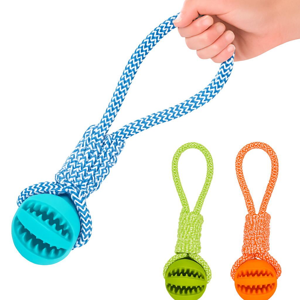 Durable Rope Chew Toy with Ball – Interactive Tug & Dental Care for Dogs