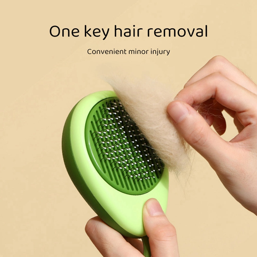 Ergonomic handle of self-cleaning grooming brush
