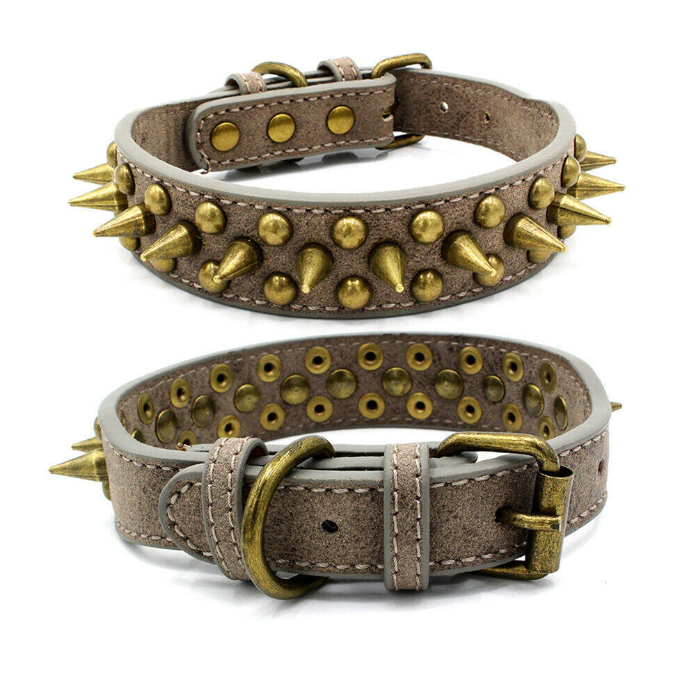 Retro Studded Spiked Leather Dog Collar for Large Dogs – Pit Bull S-XL