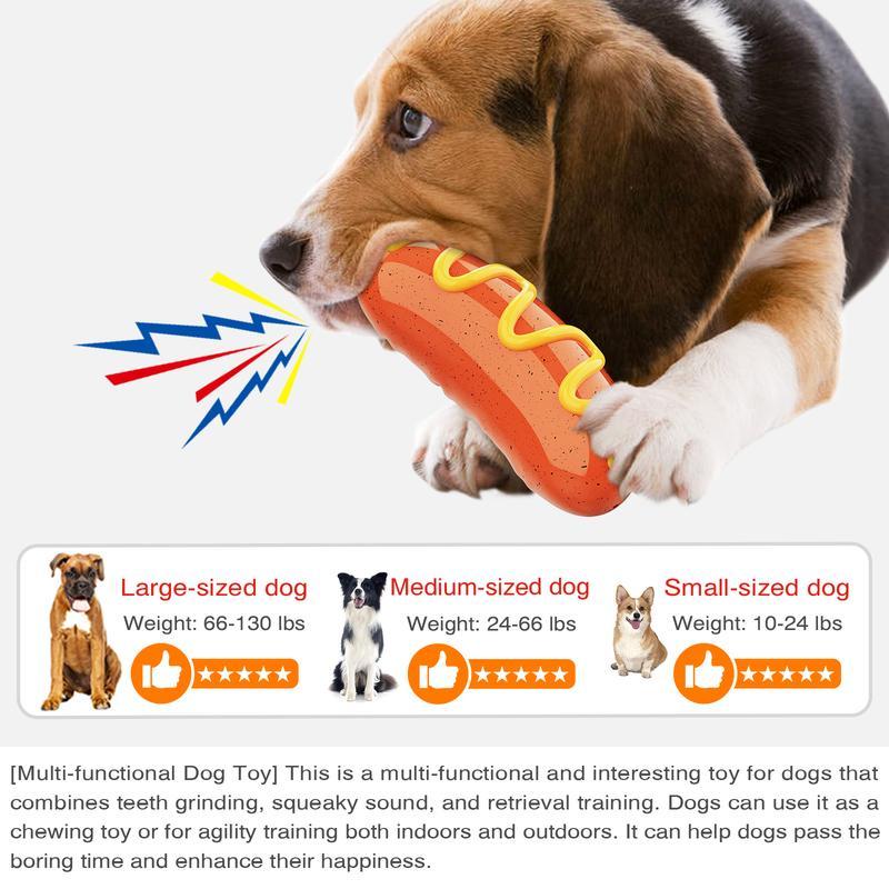 Hot Dog Shaped Dog Chew Toy – Durable Squeaky Fun for Dogs