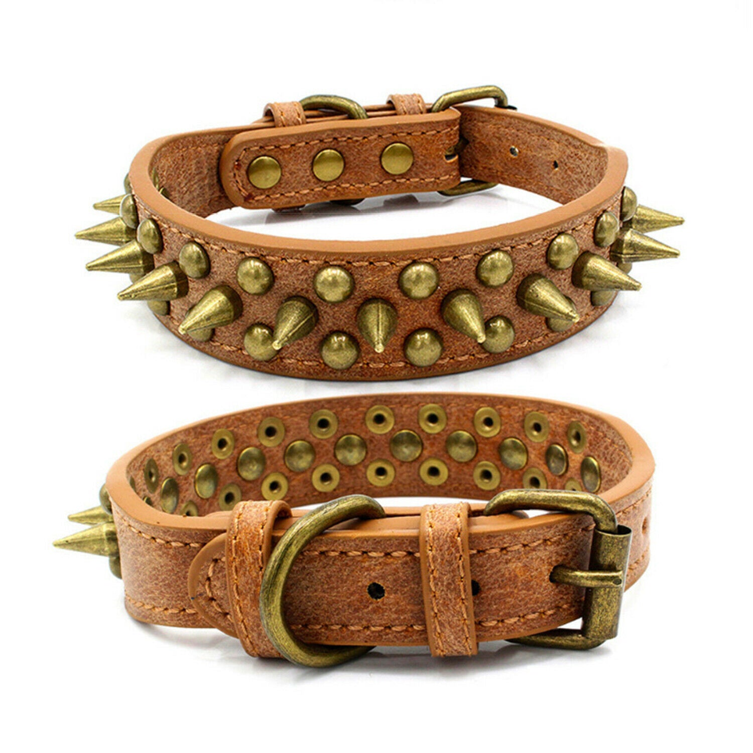 Size chart for Retro Studded Spiked Leather Dog Collar S-XL