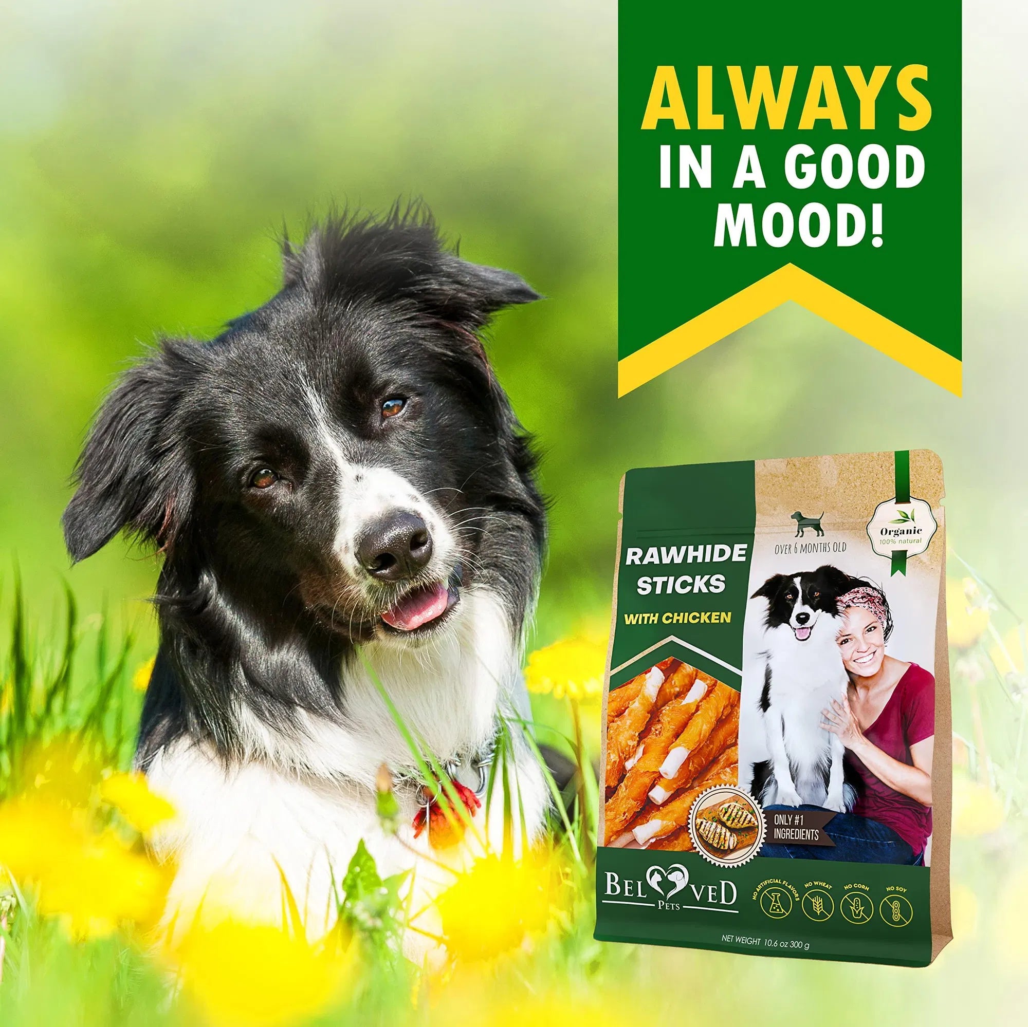 Real chicken used in Grain-Free Chicken-Wrapped Dog Chew Sticks